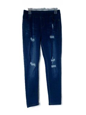 Shiela Rose Dark Wash Distressed Pull-On Denim Jeggings – Women's Size L